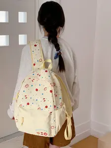 Cute Apple Star Print Backpack, Lightweight Girls' School Bag, Casual Campus Bookbag, Trendy Shoulder Bag for Students