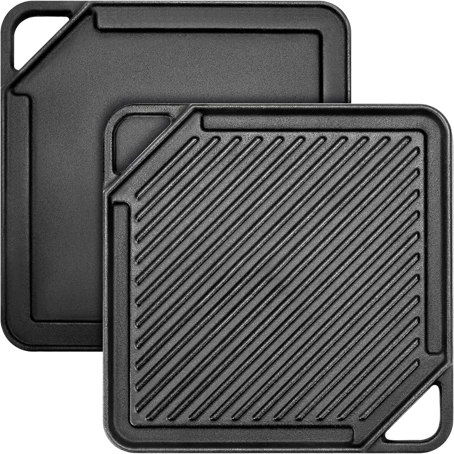 Cast Iron Reversible Griddle | Double-sided Griddle Pan for Stove Tops and Gas Grills, 10"x 10" Square Baking Flat and Ribbed Griddle for Camping stoves