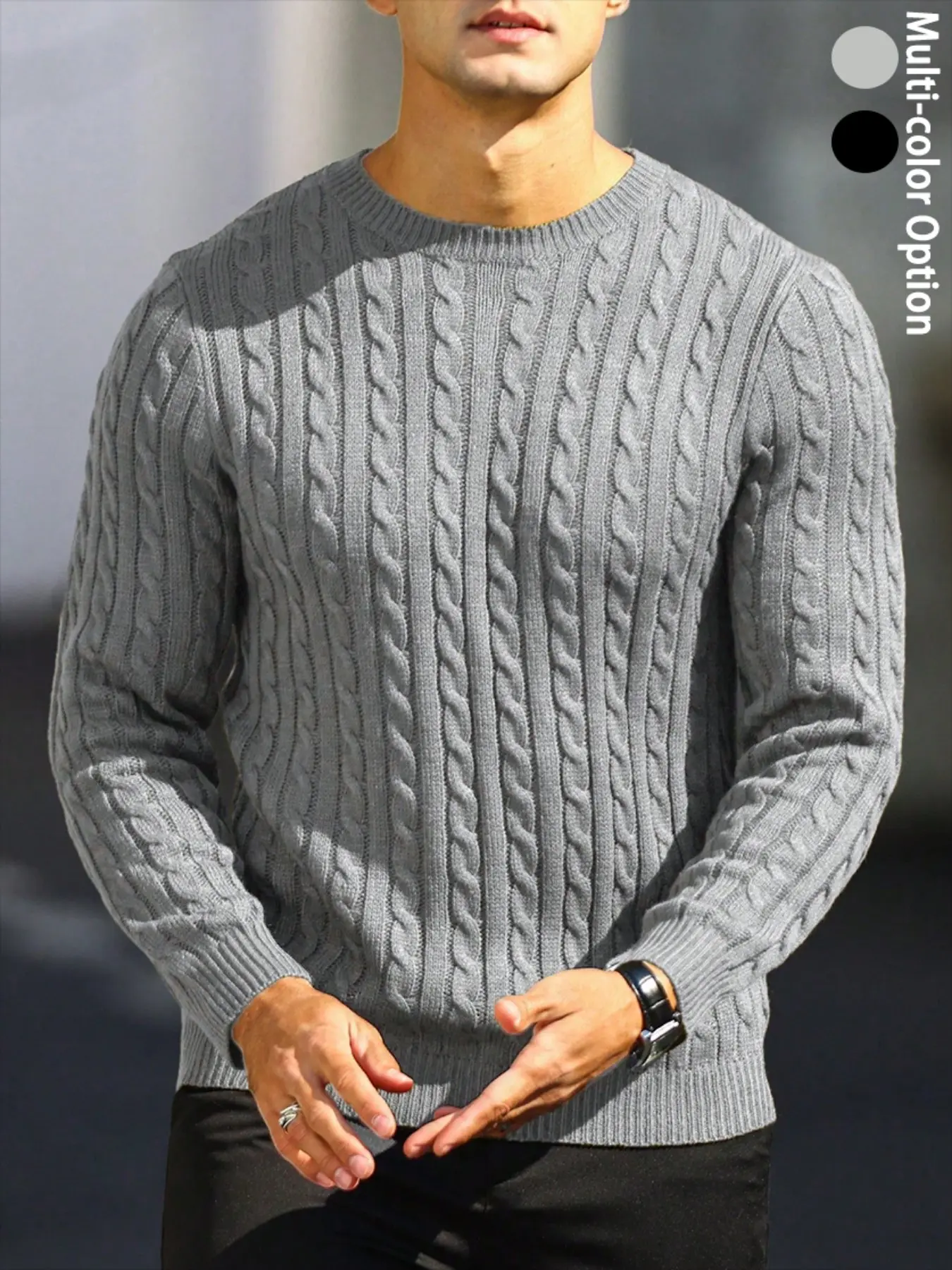 Men's Cable Knit Sweater Crew Neck Long Sleeve Pullover, Classic Twist Knit Solid Color Jumper, Ribbed Collar Cuffs Hem Slim Fit Warm Knitwear, Casual Fall Winter Outfits for Men Teen Boys Daily Work School Dating, Soft Premium Fabric, Black