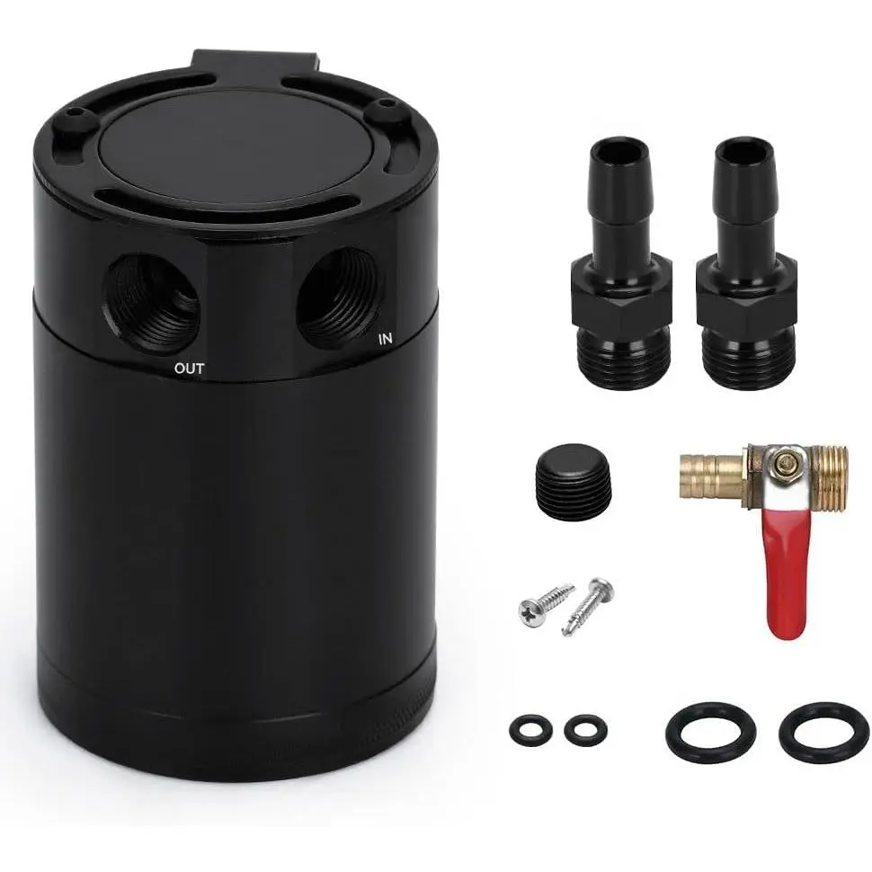 Oil Catch Can Kit Universal 2 Port Aluminum Oil Separator Reservoir Tank with Drain Valve