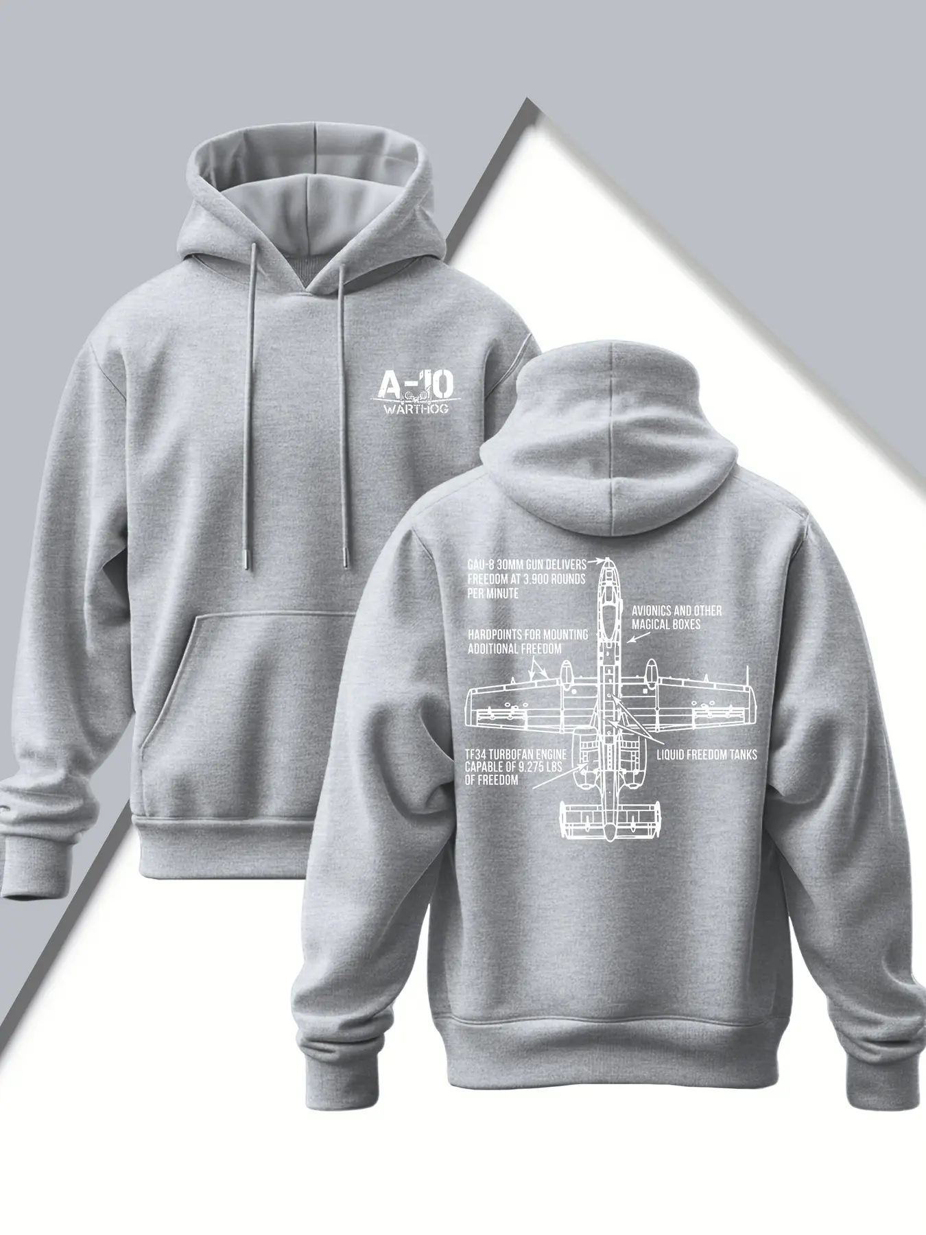 Men's A-10 Lightning Attack Jet Hoodie, Military Theme Print, Comfortable Knit Fabric, Drawstring Hat, Perfect for All Seasons