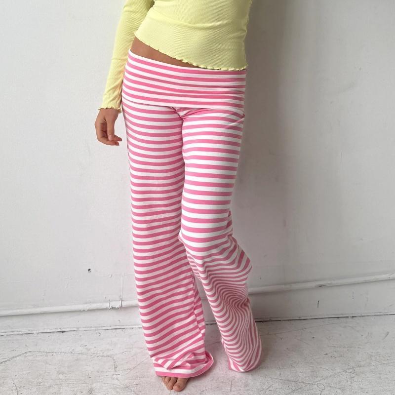 Womens Casual Pajama Pants Striped Low Waisted Lounge Pants Elastic Waist Drawstring Long Trousers