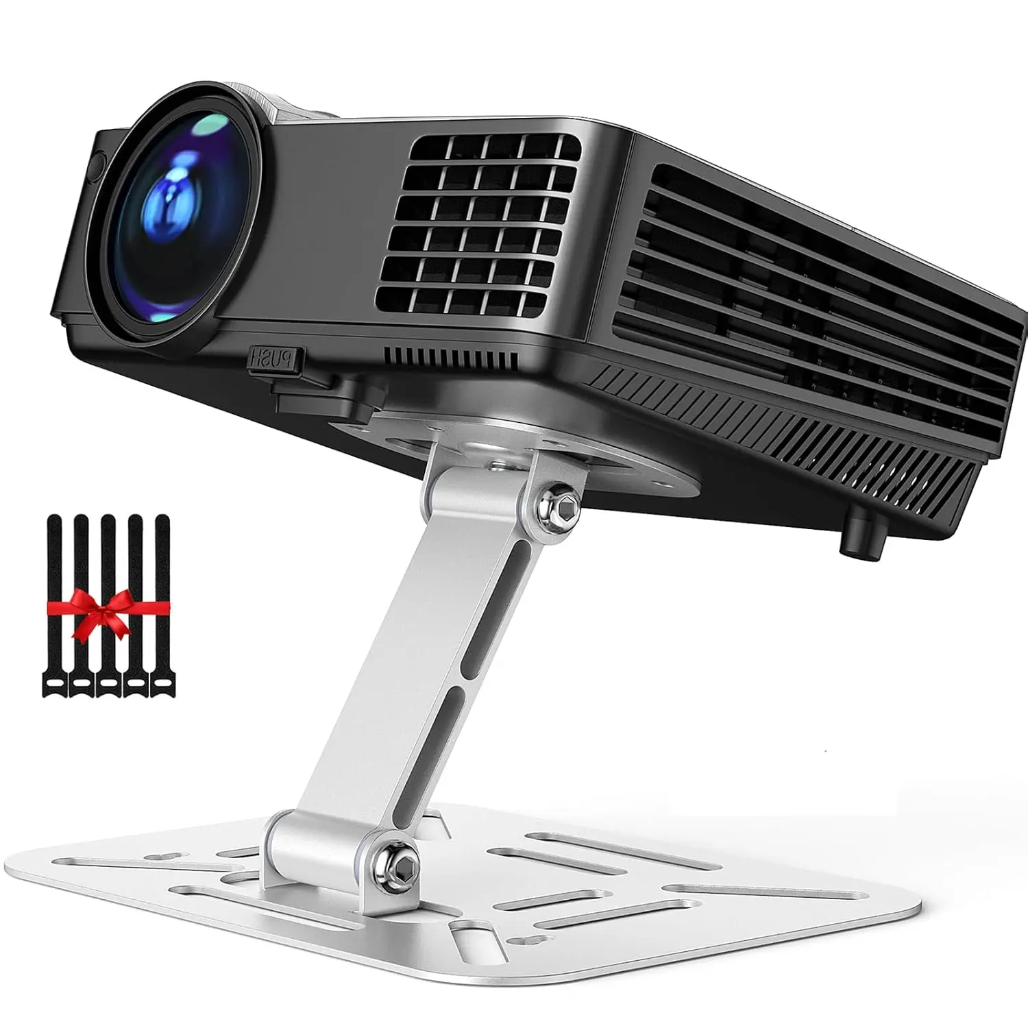 【Does not include projector】Adjustable Projector Stand with 1/4" Screw, Silver Ceiling Mount for Home Office Studio, Mini Projector Holder Bracket with Cable Ties