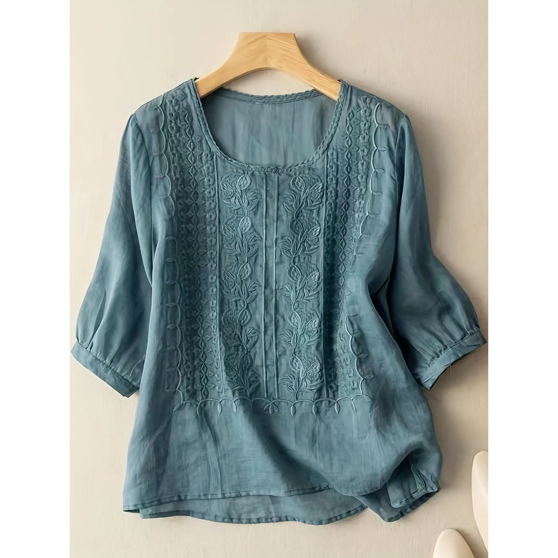 All Over Print Floral Ruffle Layered Sleeve Woven Blouse, Shirts, Casual Loose Short Sleeve Round Neck Top for Daily Wear, Women's Clothing for All Seasons, Chic, fashion, style, Womenswear