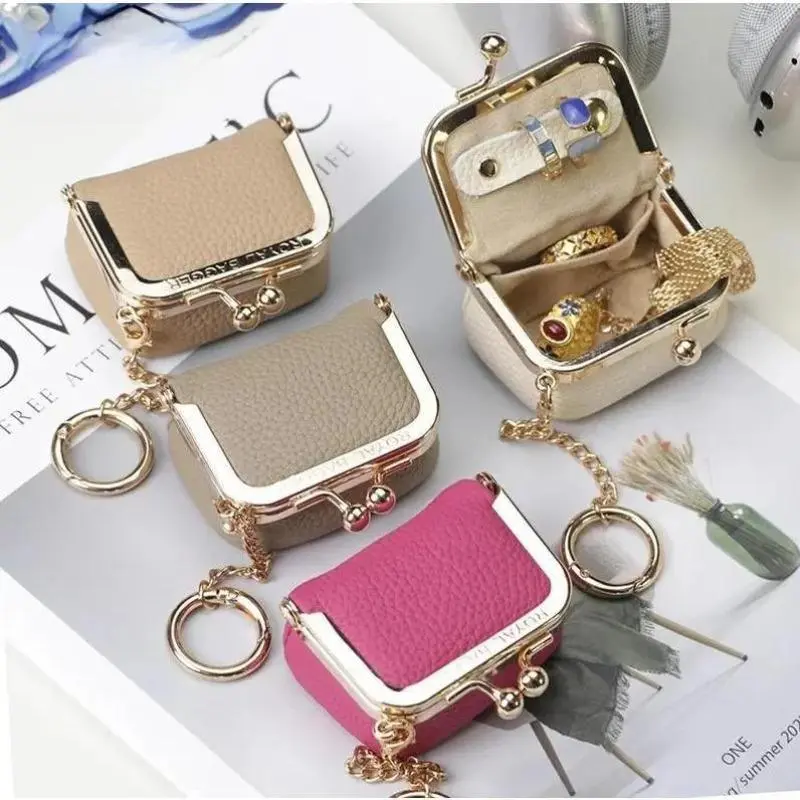 Women's Genuine Leather Mini Compact Jewelry Organizer Box - Travel-Friendly, Ideal for Daily Use & Business Trips, Gifts for Women, Multi-Compartment, Gold Accents, Rfid Blocked, Portable, Durable Organizers, Daily Storage, Pouch, Rfid Blocking, Women Us