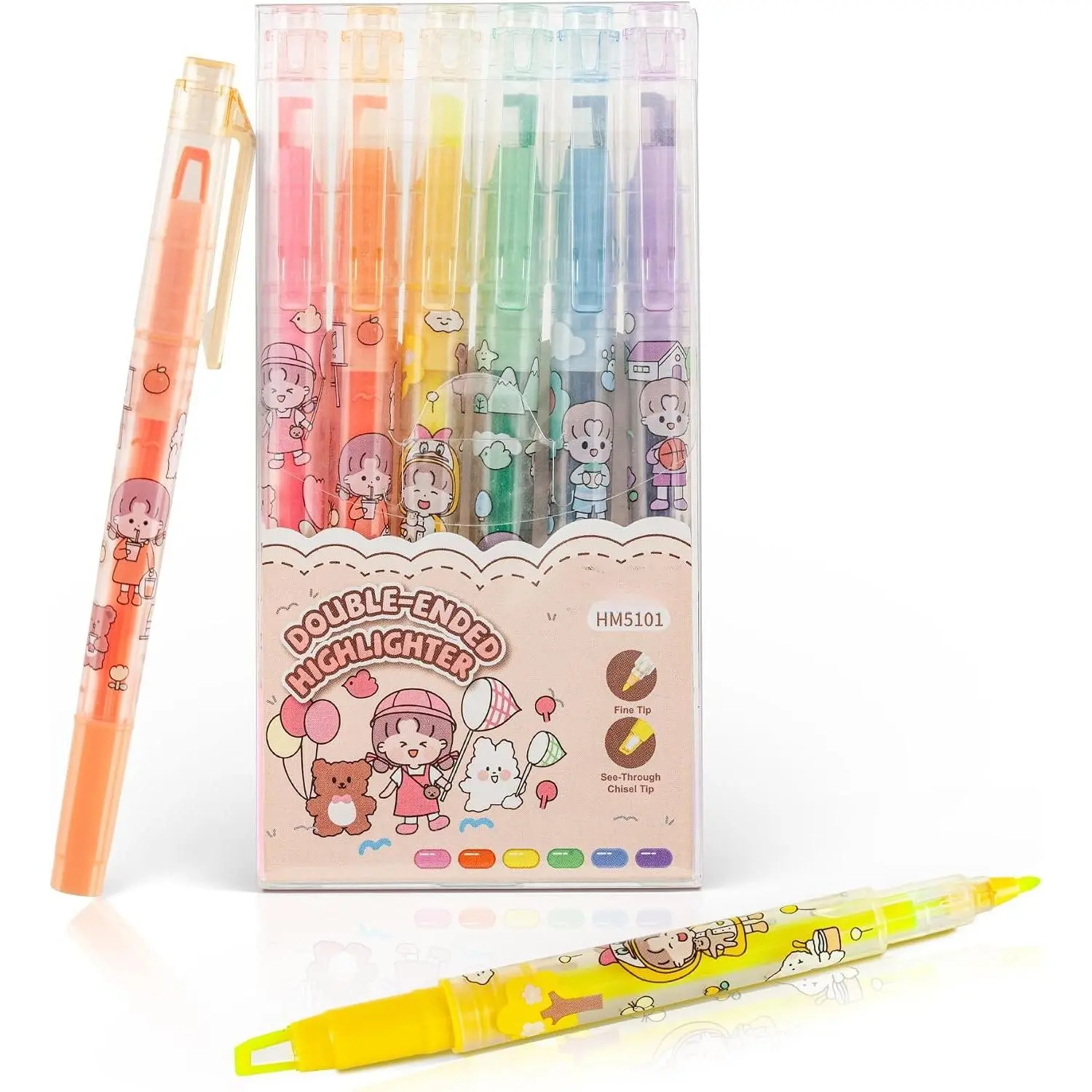 Clear View  Tip Highlighters, 6-Pack  Colors – See-Through Chisel & Fine Tips,  Highlighting Marker Set