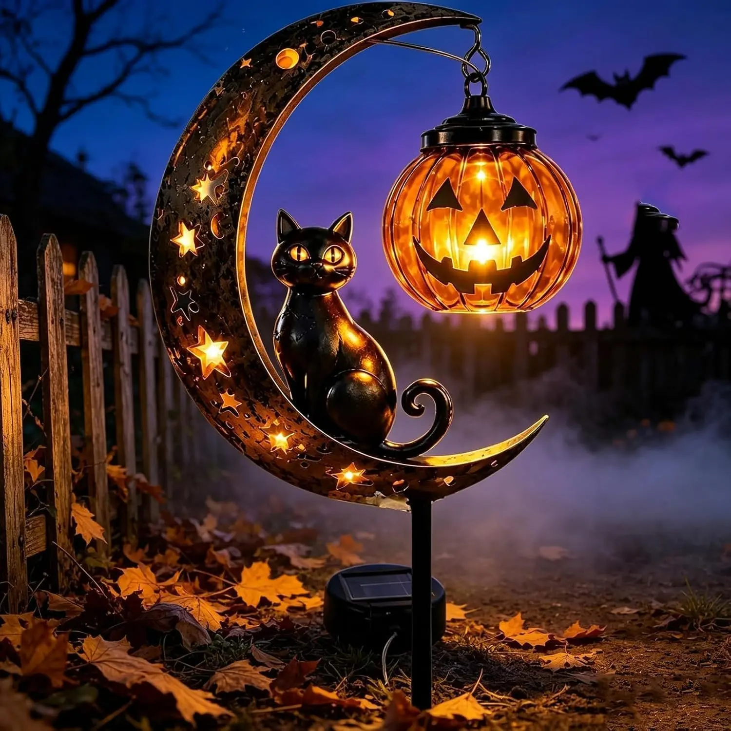 Solar Halloween Cat Pumpkin Moon Stake Light, Outdoor Solar Decorative Lamp, Garden Ambiance Light, Perfect for Halloween Yard, Patio, Lawn, Pathway