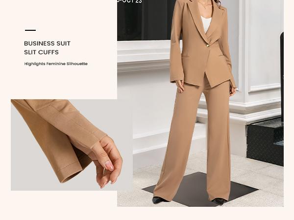 Casly Lamiit Women's 2 Piece Blazer Outfits Business Casual Asymmetrical Jacket Button Wide Leg Pants Dressy Suit Sets Fitted Chic Elegant Womenswear