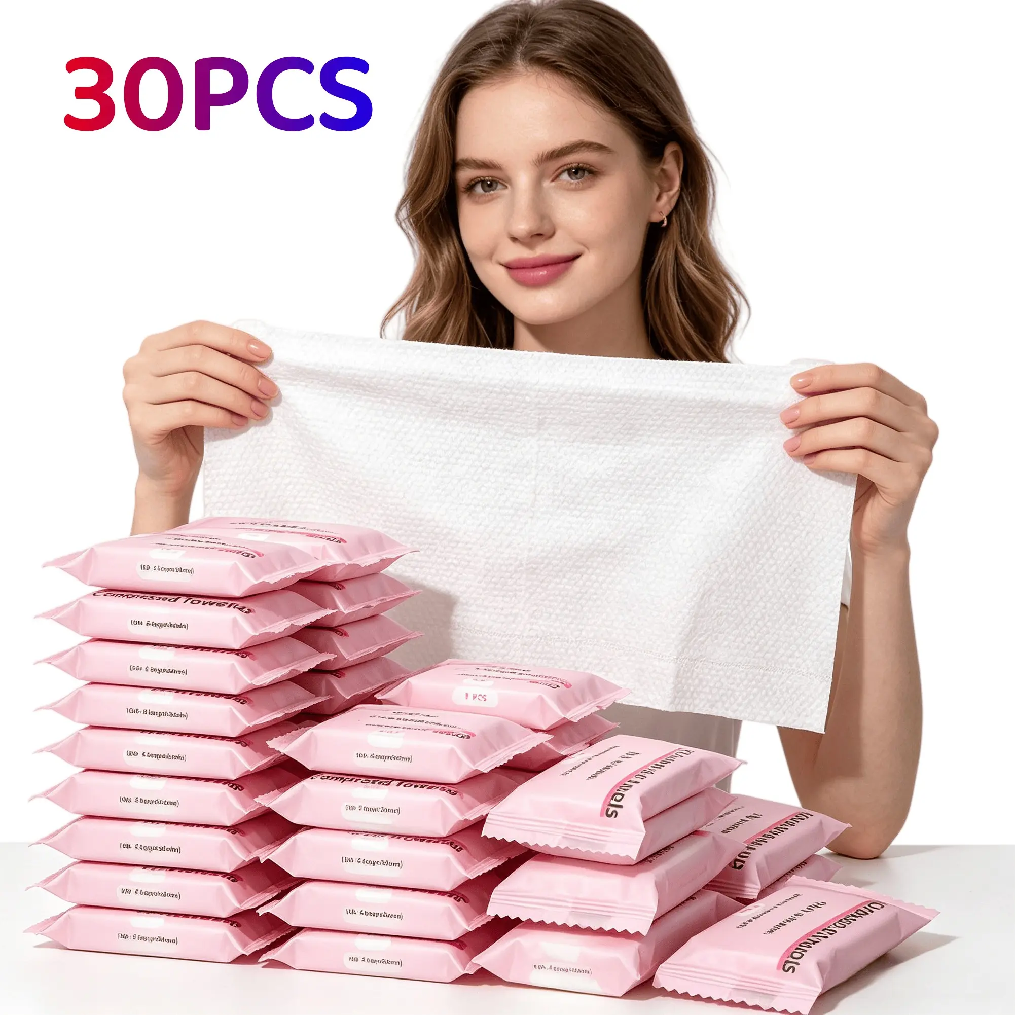 Extra Thick Compressed Plant Towel Tablets, Disposable Face Towels & Washcloths for Travel, Camping & Outdoor Use, 30 Packs Super Absorbent, Biodegradable Facial Towels