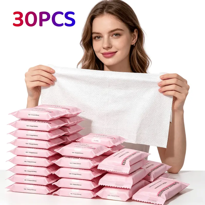 Extra Thick Compressed Plant Fiber Towel Tablets, Disposable Portable Face Towels & Washcloths for Travel, Camping & Outdoor Use, 30 Packs Super Absorbent, Biodegradable Eco Friendly Facial Towels