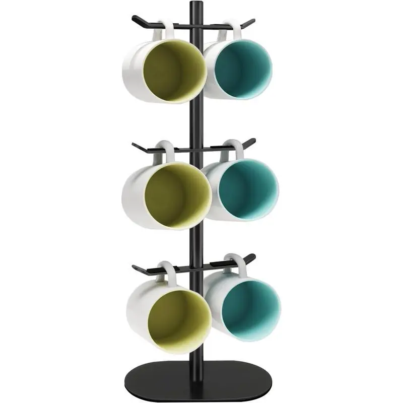 Metal Coffee Mug Rack Stand with 6 Hooks, Stainless Steel Cup Holder Tree with Protective Pads, Rust Resistant Mug Organizer for Kitchen Counter and Coffee Bar