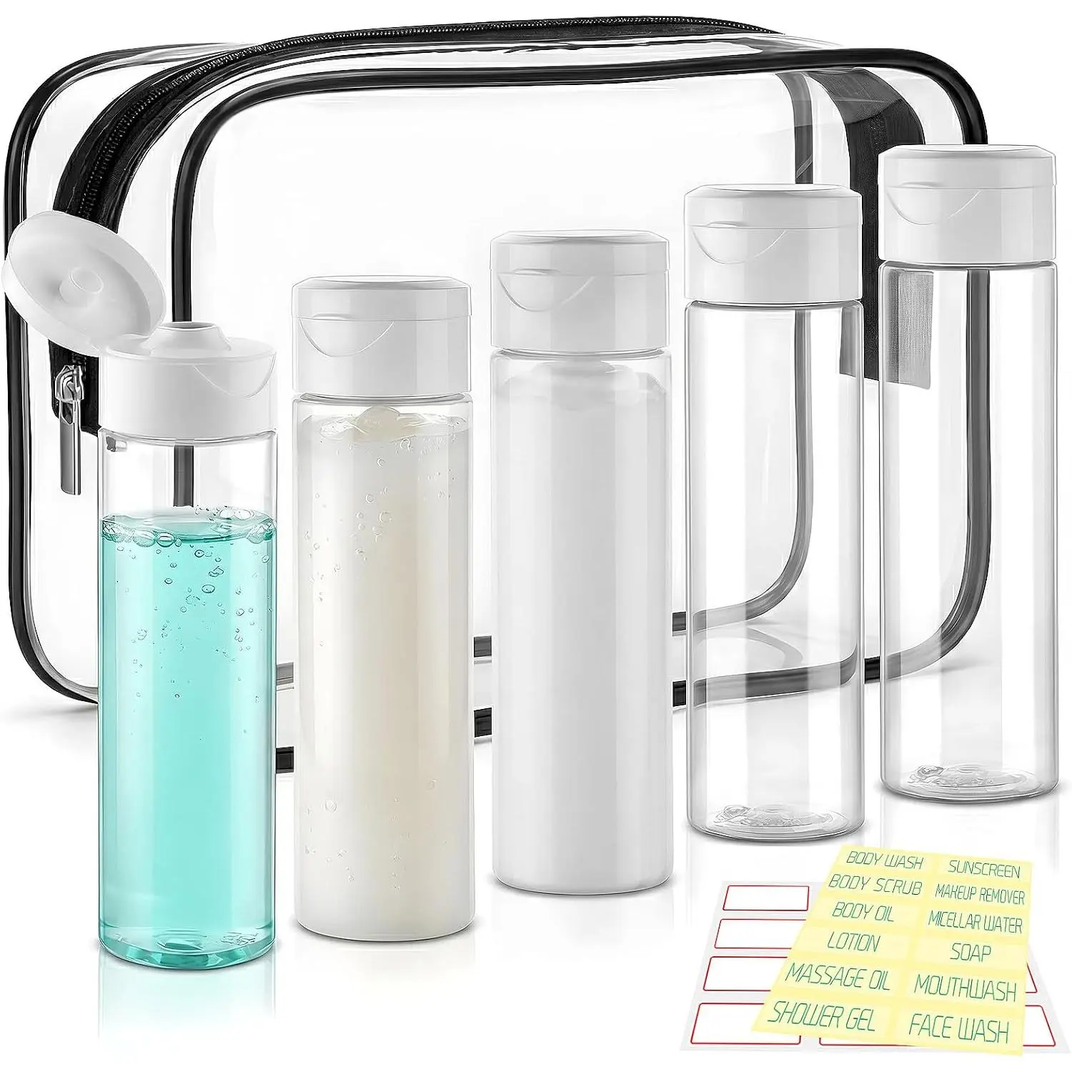 Travel Bottles for Toiletries 5 Pack 3.4oz Shampoo Bottles | TSA Approved, Clear Travel Size Containers, Toiletry Bottles, Wide Mouth, Leak Proof, Squeeze Bottle, for Lotion