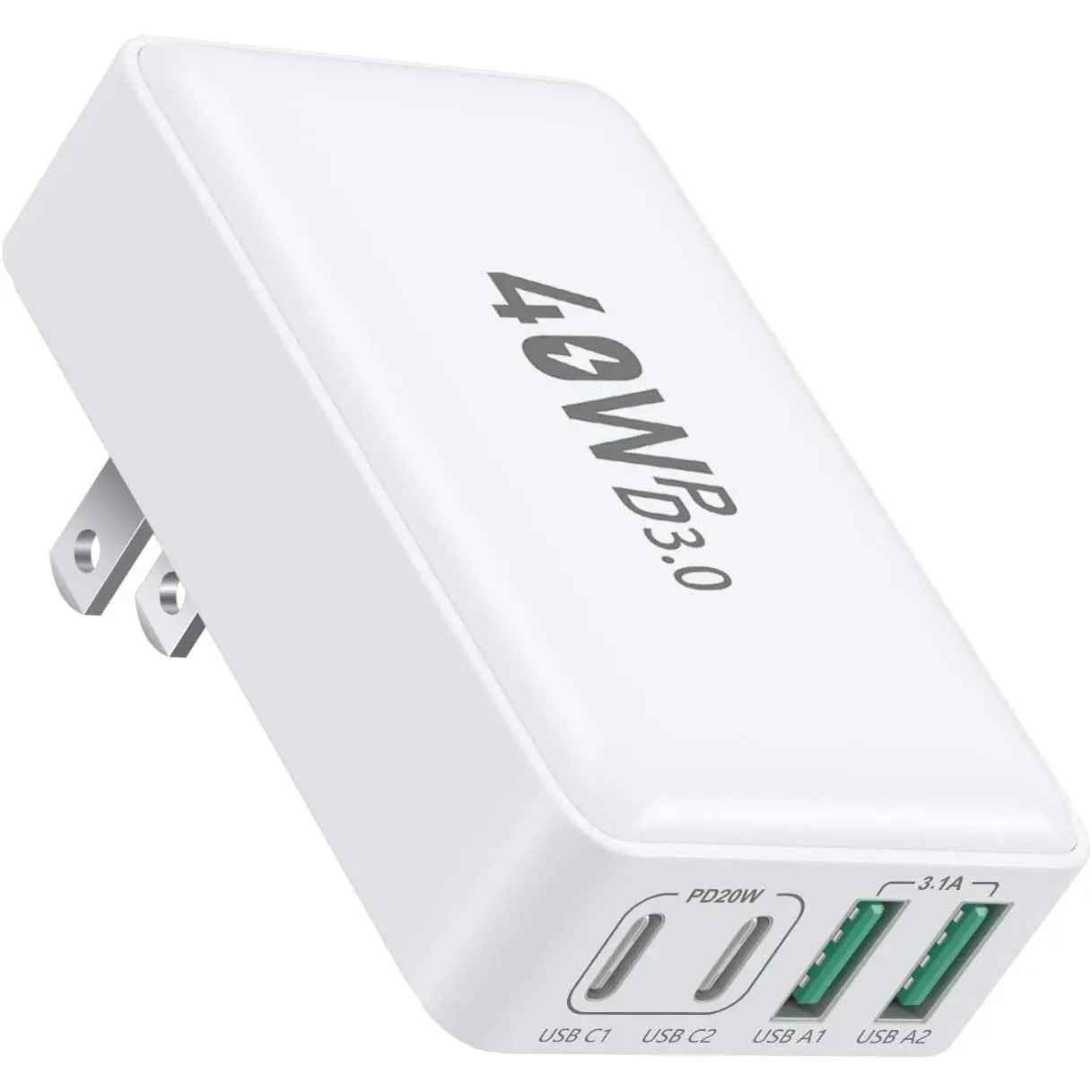 Flat USB C Charger Block,  40W 4-Port Type C   Brick Foldable Wall Plug, PD3.0&QC3.0 Multiport Slim Travel Power Adapter for  17 16e 16 15 14 13 12 Pro, iPad Air, Galaxy S25 A16