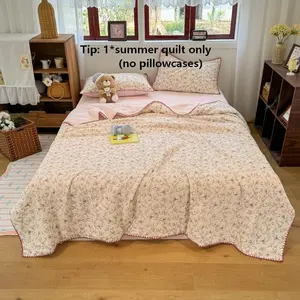 Soft Bubble Cotton Printed Summer Quilt, Elegant Shell Trim Design, Lightweight Breathable Bedding Core, Perfect for Hot Weather