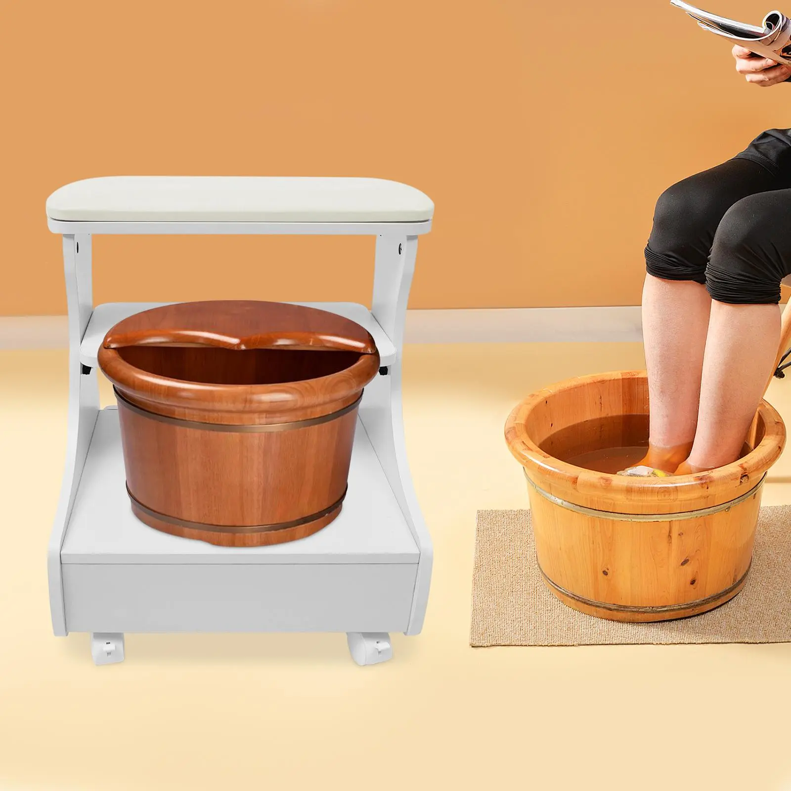 Rectangle Salon Trolley with Wheels - Pedicure Foot Bath Cart, 1* Foot Bath Stool, Manicure Rest Stand, 15kg Capacity Portable Esthetician Cart for Beauty Salons, Family Bathrooms, 44.09 Lbs