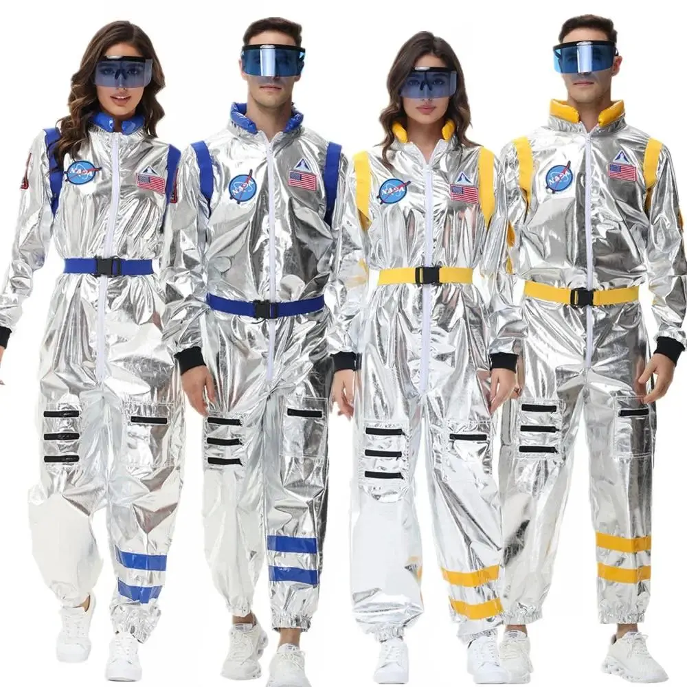 Adult Silver Astronaut Costume Men Women Spaceman Suit Space Jumpsuit Halloween Cosplay Party Dress Up
