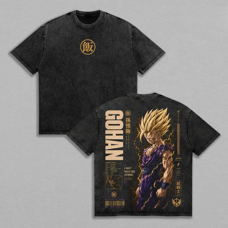 Gohan Super Saiyan 2 DBZ Vintage Washed  Graphic , Cell Games Anime Heavyweight Cotton  T-Shirt penny  humorous tshirt men book merch oversized streetwear tee