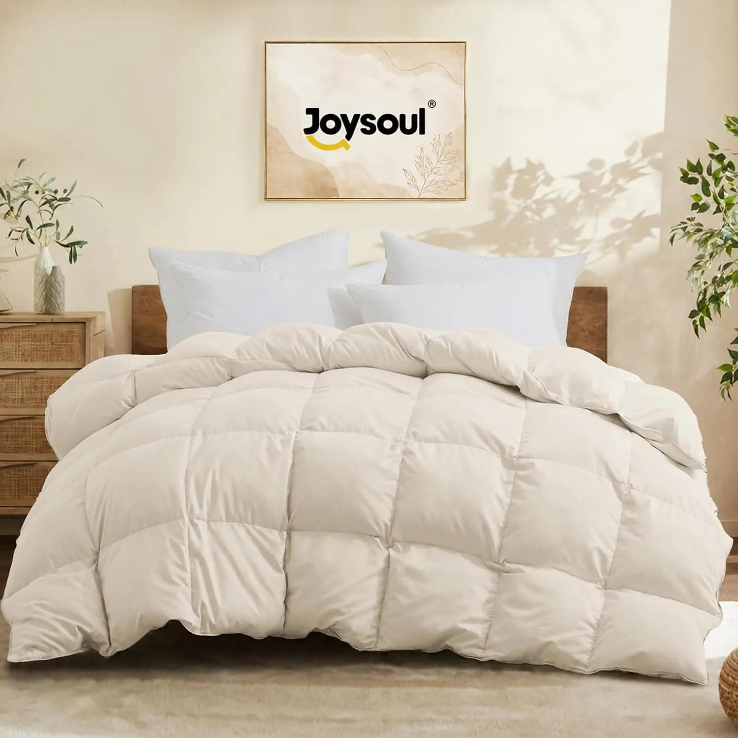 Queen Size Down Comforter - All Season Soft Goose Down & Feather Fiber Fill, Luxury Hotel Duvet Insert with Corner Tabs (88" X 88")
