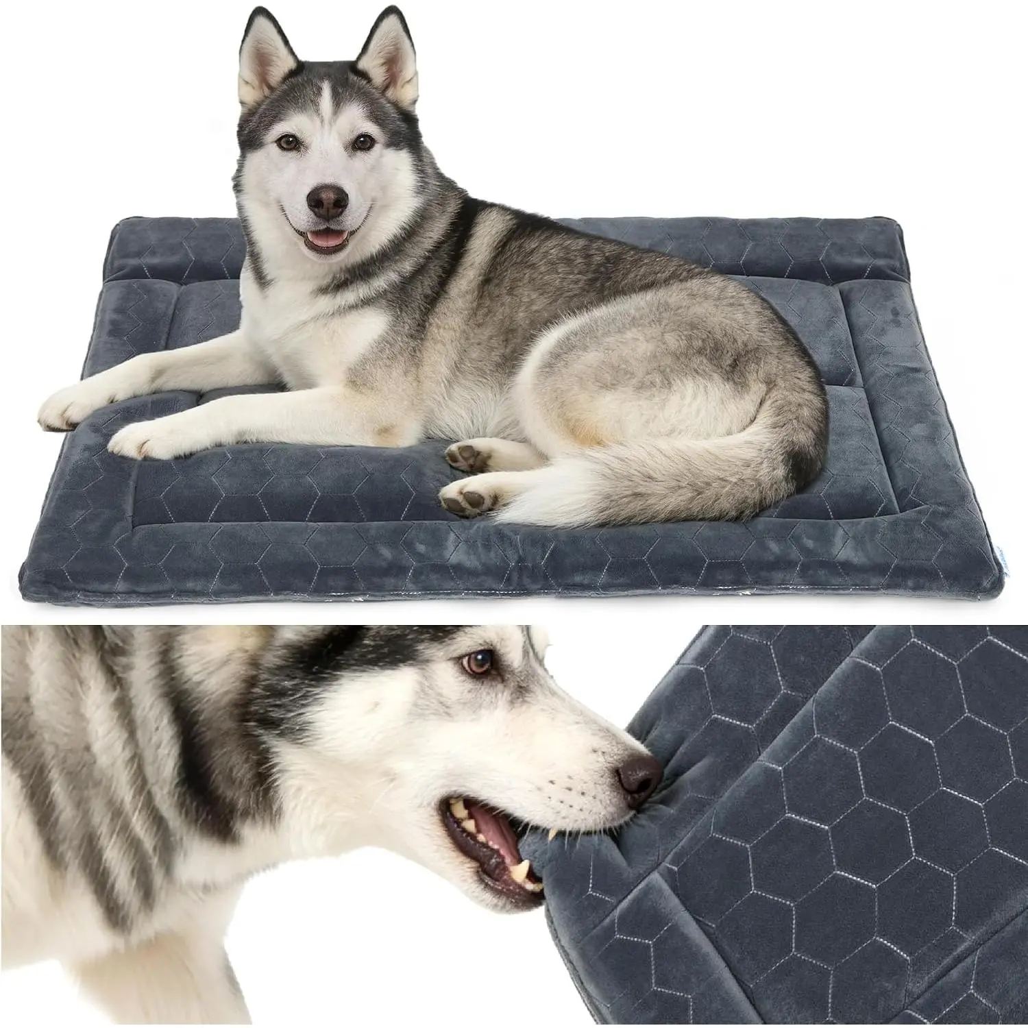 Chew Proof Dog Mat - Indestructible Durable Kennel Mat for Aggressive Chewers, Machine Washable, Chew Proof Dog Crate Pad with Reinforced Corners, Indoor Use for Medium Dogs, Grey, 35"x22"