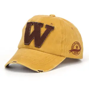 Unisex New Spring Autumn Washed Fabric Baseball Cap Embroidered Letter W Distressed Sun Hat Adjustable Casual Cap for Streetwear Outdoor Travel Daily Use