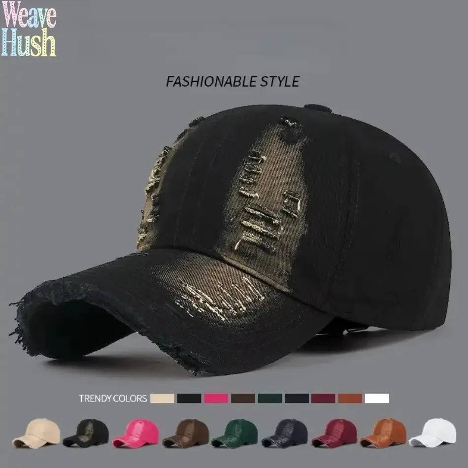 Unisex Distressed Ripped‑Denim Snapback Baseball Cap, Adjustable UV‑Sun Protection Hat, All‑Season Casual Street‑wear Headwear for Outdoor Sports, Daily Commuting & Weekend Outings