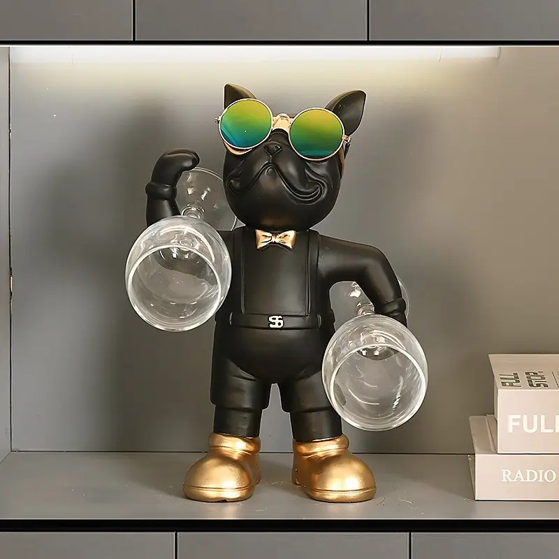 1pc 2026 New European Style Wine Rack, Luxury Creative Unique Design Bulldog Ornament, Resin Home Decor, Living Room Bar Cabinet Decoration