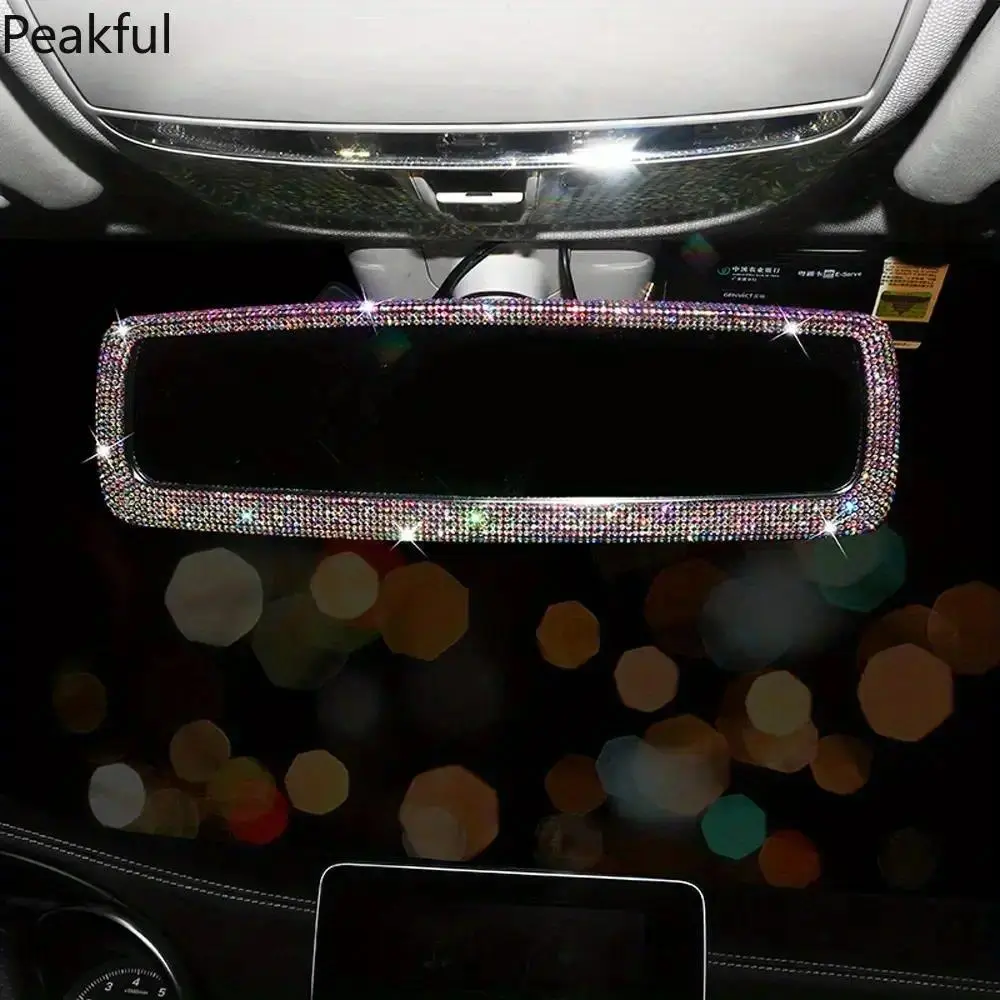 Bling Queen Shimmering water-drop diamond mirror car rearview mirror interior accessory rearview protection cover interior kit