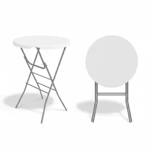 32" Round Bar Height Folding Cocktail Table with HDPE Tabletop, Metal Lock Legs, Stain & UV Resistance for Indoor, Patio, Banquet Events
