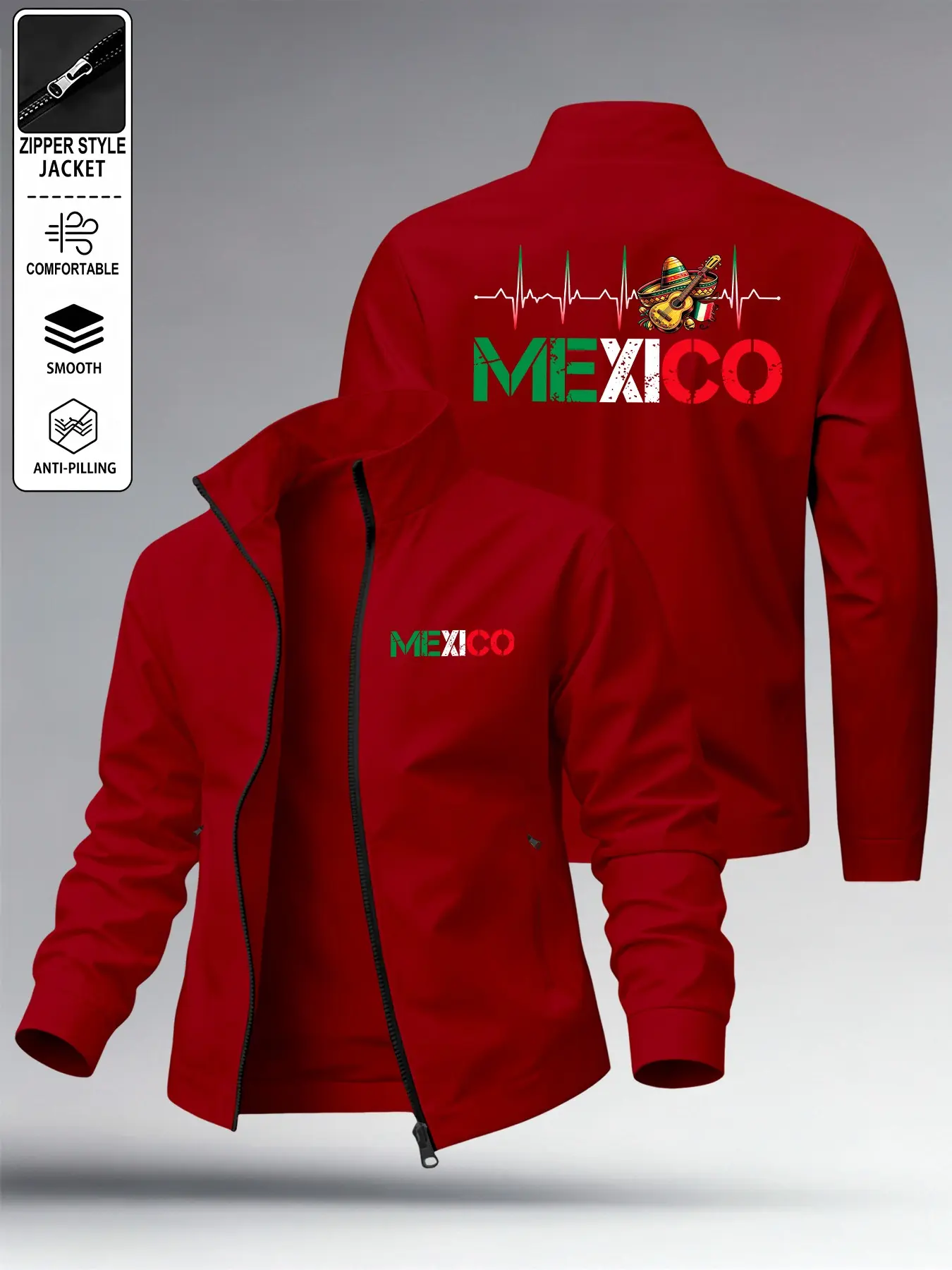Men's Spring Summer Outerwear, Mexican Heartbeat Guitar Print Lapel Jacket, Soft Lightweight Comfortable, Multi-Color Fashion Casual Wear