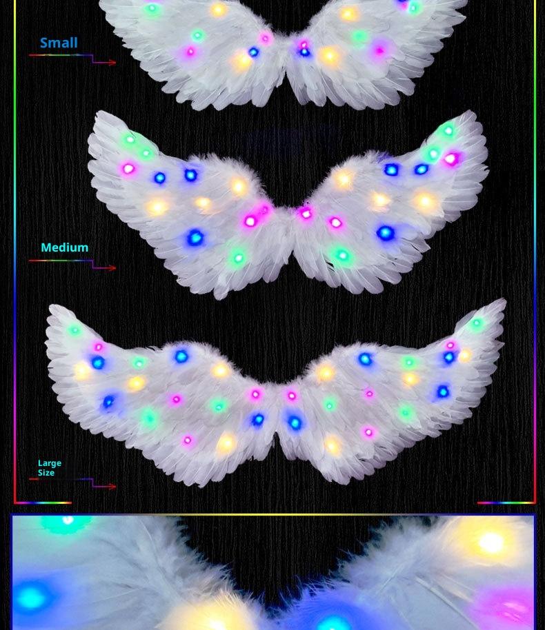 LED Light Source Glowing Feather Wings for Adults & Children Performance Props with Three-speed Switch Colorful Lighting & Built-in Battery