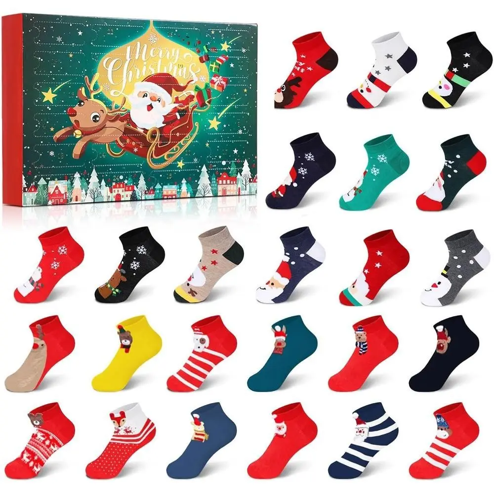 Christmas Countdown Gift Socks, 2026-24 Days Countdown, Santa Reindeer Snowman Tree Design, Christmas Gifts, Decorations