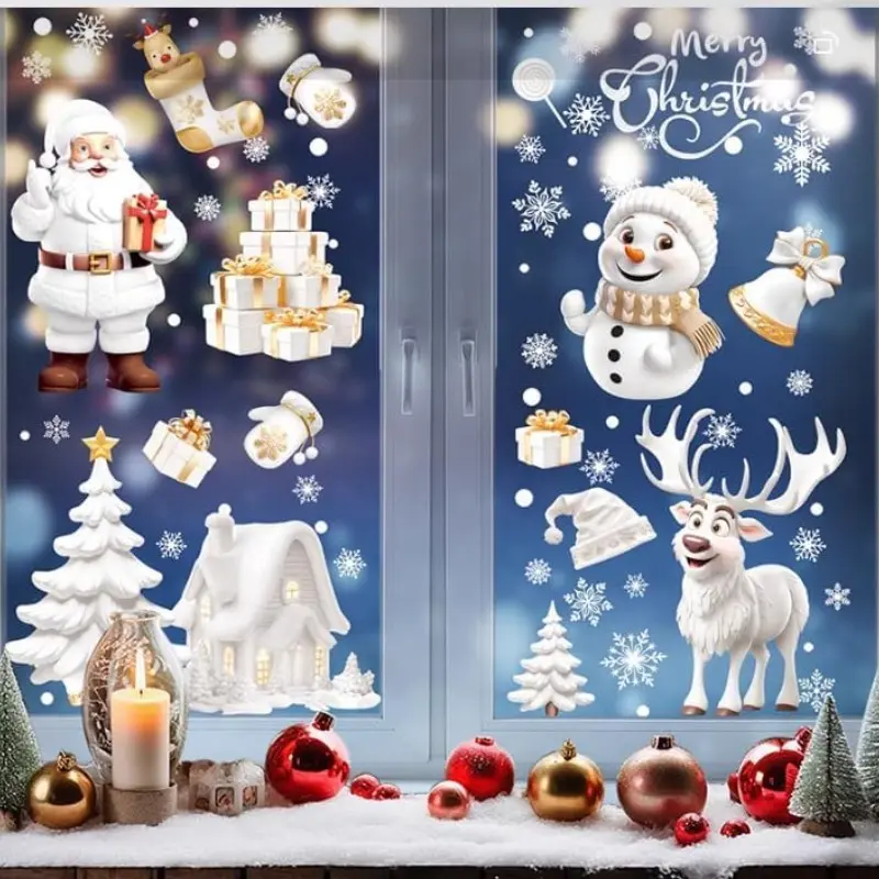 9 Sheets, 190 Pieces Christmas Window Stickers, 3D Santa Claus/snowman/reindeer/christmas Tree Decorations, Reusable DIY Static Stickers
