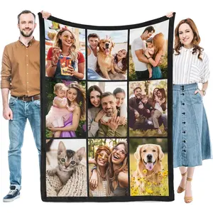 Personalized 9-Grid Black Frame Custom Photo Collage Flannel Throw Blanket, Soft Cozy Warm Bedding Throw, BF Birthday Gift for Boyfriend for Bedroom Couch Decor, Gifts For Boyfriend, Boyfriend Birthday Gift
