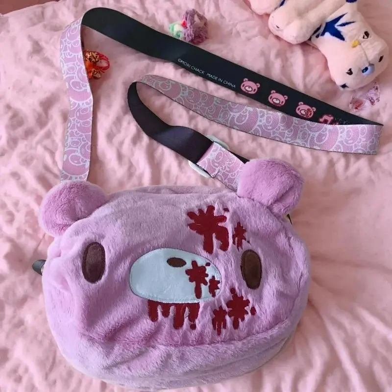 Pink Cute Bear Plush Crossbody Bag Pink Cute Avant garde, with bloodstain details, is a fun and unique women's handbag