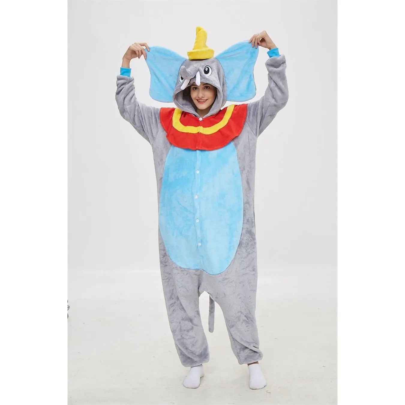 Gray Dumbo Onesies For Adults Anime Cosplay Costume Elephant Pajamas Adults One Piece Carnival Pyjamas Hooded Sleepwear