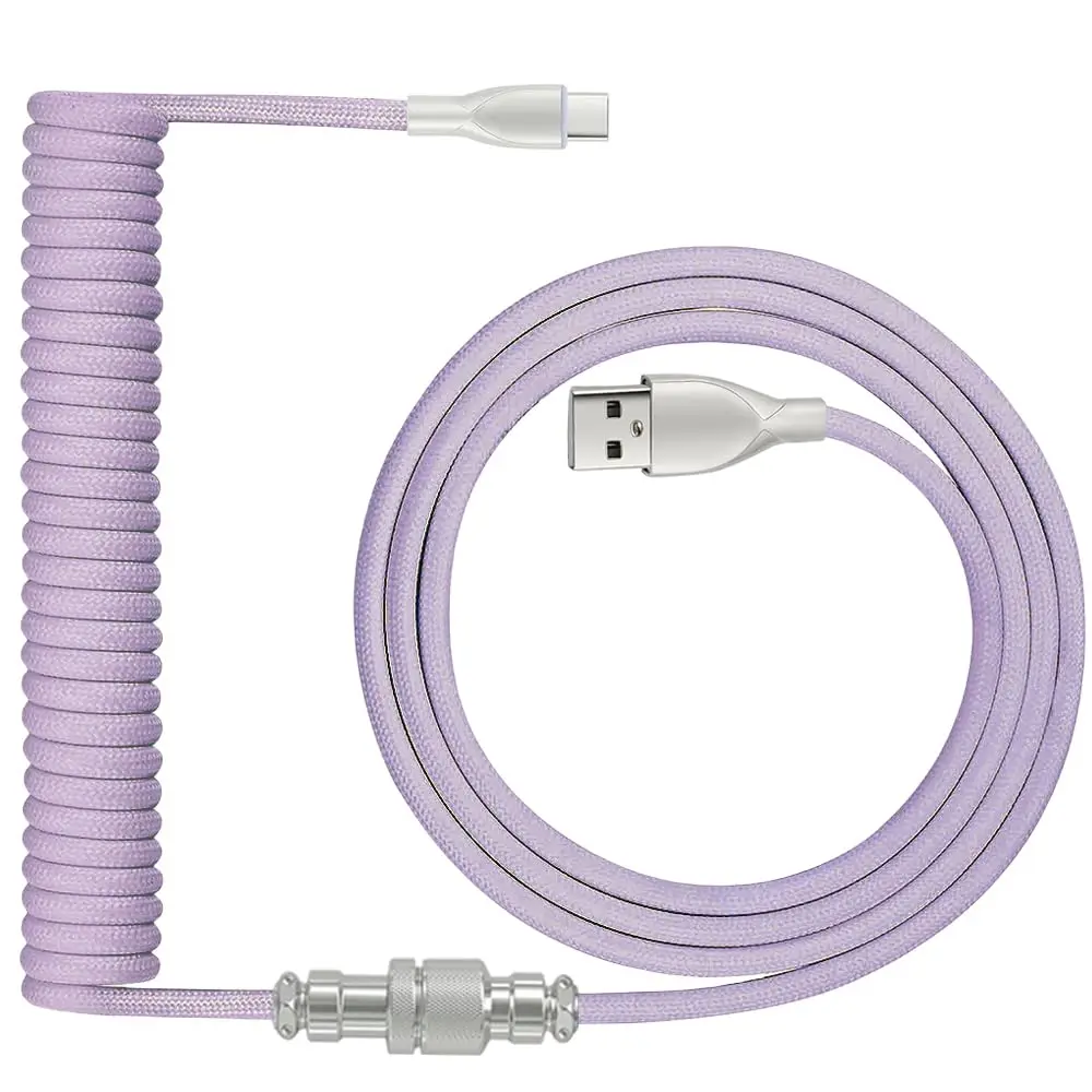 Coiled Keyboard : 1.5M USB-C to USB-A Braided Cord with Detachable Aviator Connector, Durable & -Free for Custom & Mechanical Gaming Keyboards ()