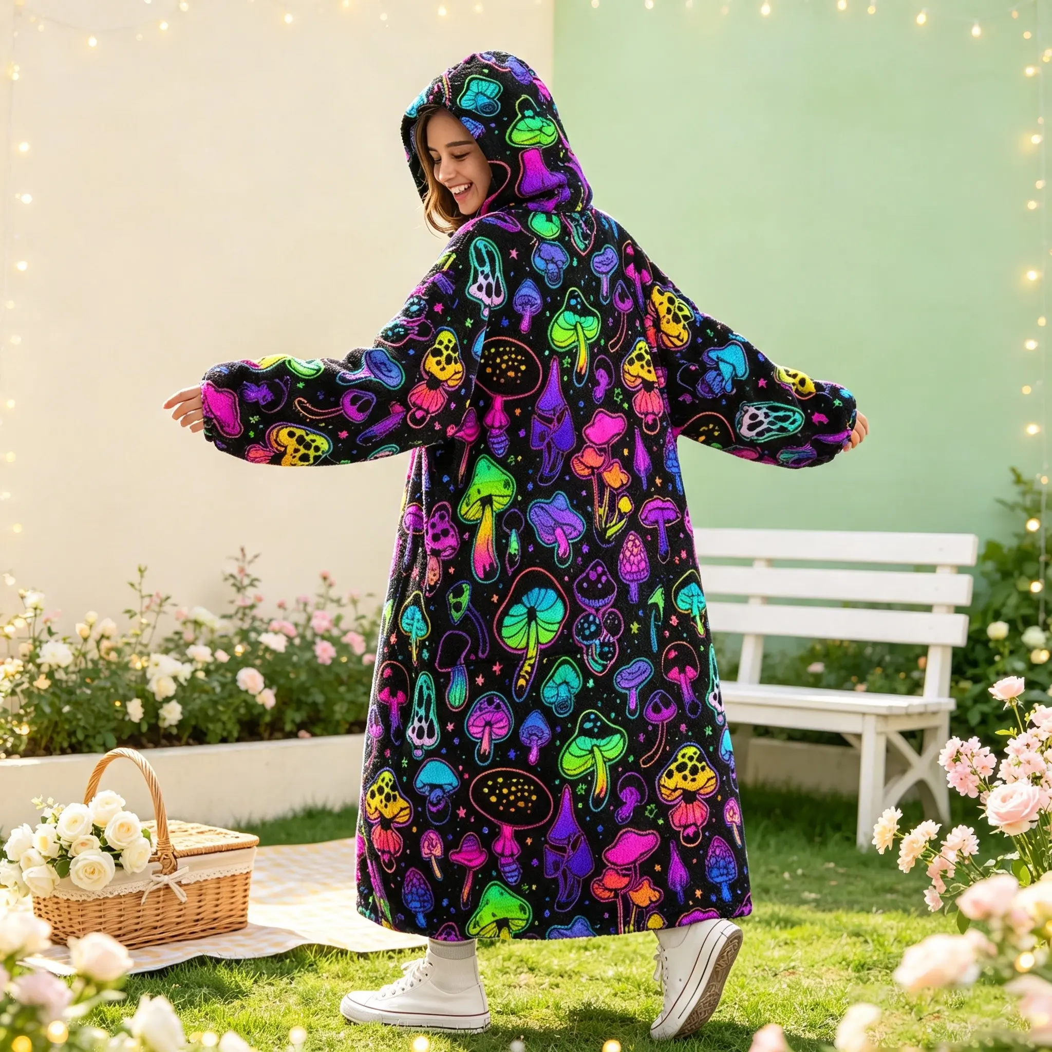 hoodie blanket, Wearable Blanket, Hooded Blanket Sweatshirt, Wearable Blanket, Winter Homewear with Hood, Unisex, Modern Mushroom Design, Perfect Gift, Christmas Gift,Valentine's Day gift, Lightweight Throw Blanket, Cozy Hooded Blanket