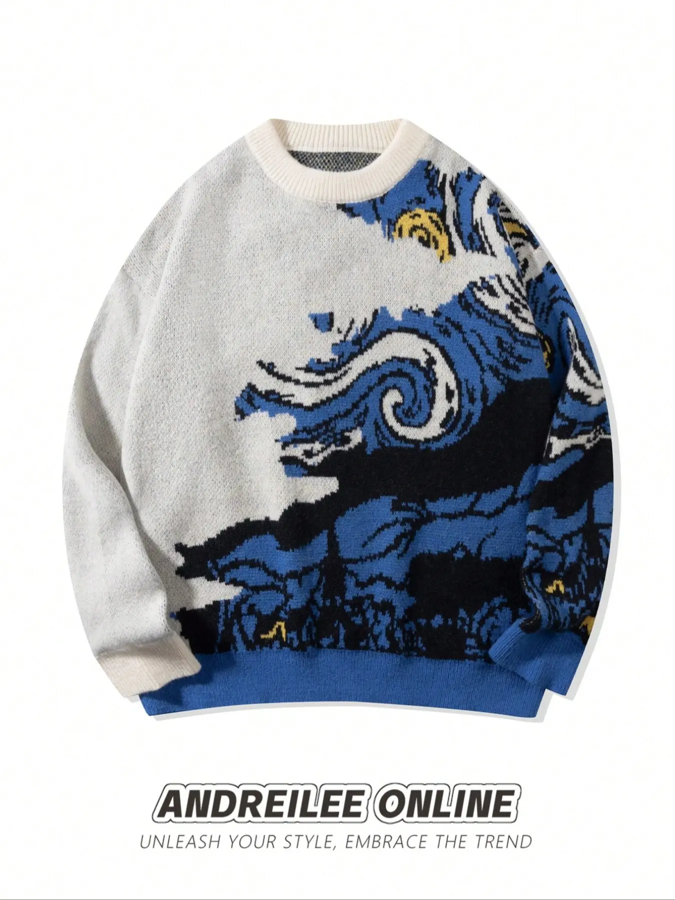 Men's and Women's Fashion Artistic Sweater, Vincent Van Gogh Starry Night Pattern, Asymmetrical Long Sleeve, Loose Fit, Casual Style