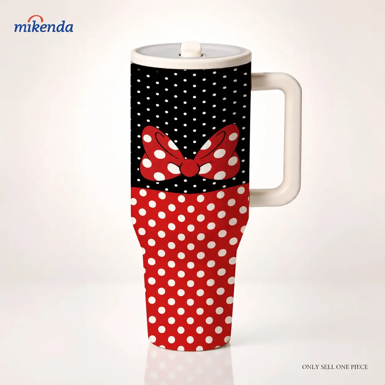 1 Pc 40oz polka dot insulated tumbler with handle and lid, red bow stainless steel vacuum cup, cute cartoon aesthetic thermal travel mug for iced coffee and water, keeps hot 12h cold 24h, trendy gift for women girls daily office use