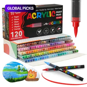 Acrylic Paint Pen Set, 12/24/36/48 Colors Brush Tip Acrylic Paint Pen, Acrylic Paint Markers, Waterproof & High Saturation Ideal for Wood, metallic, Plastic, Canvas, Fabric, Glass, Ceramic, Rock Painting #GLOBAL PICKS