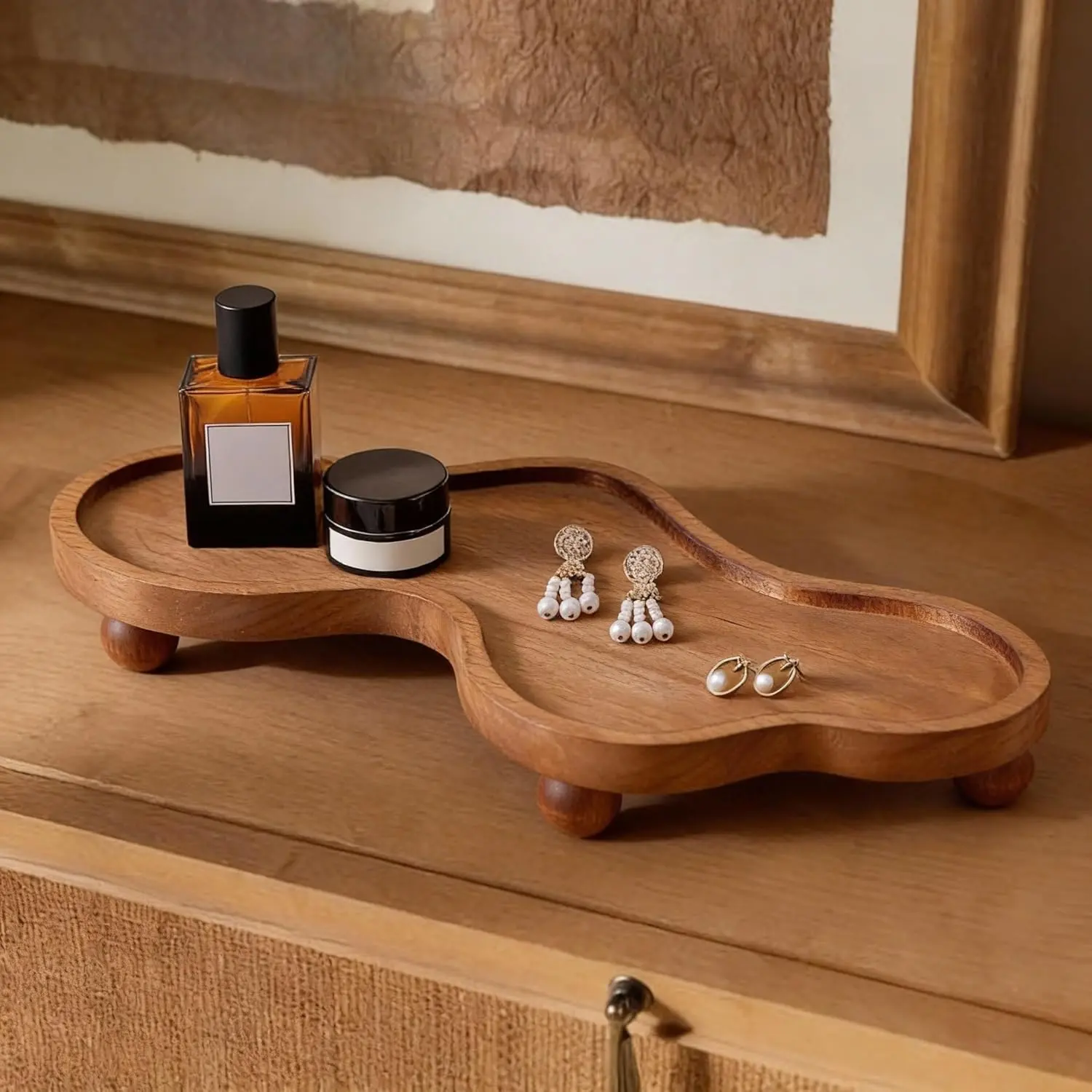 Wood Cloud Perfume Tray Irregular Jewelry Decorative Tray for Women Trinket Dish Ring Holder Dish Room Aesthetic Decor Birthday Housewarming Gift(Brown)