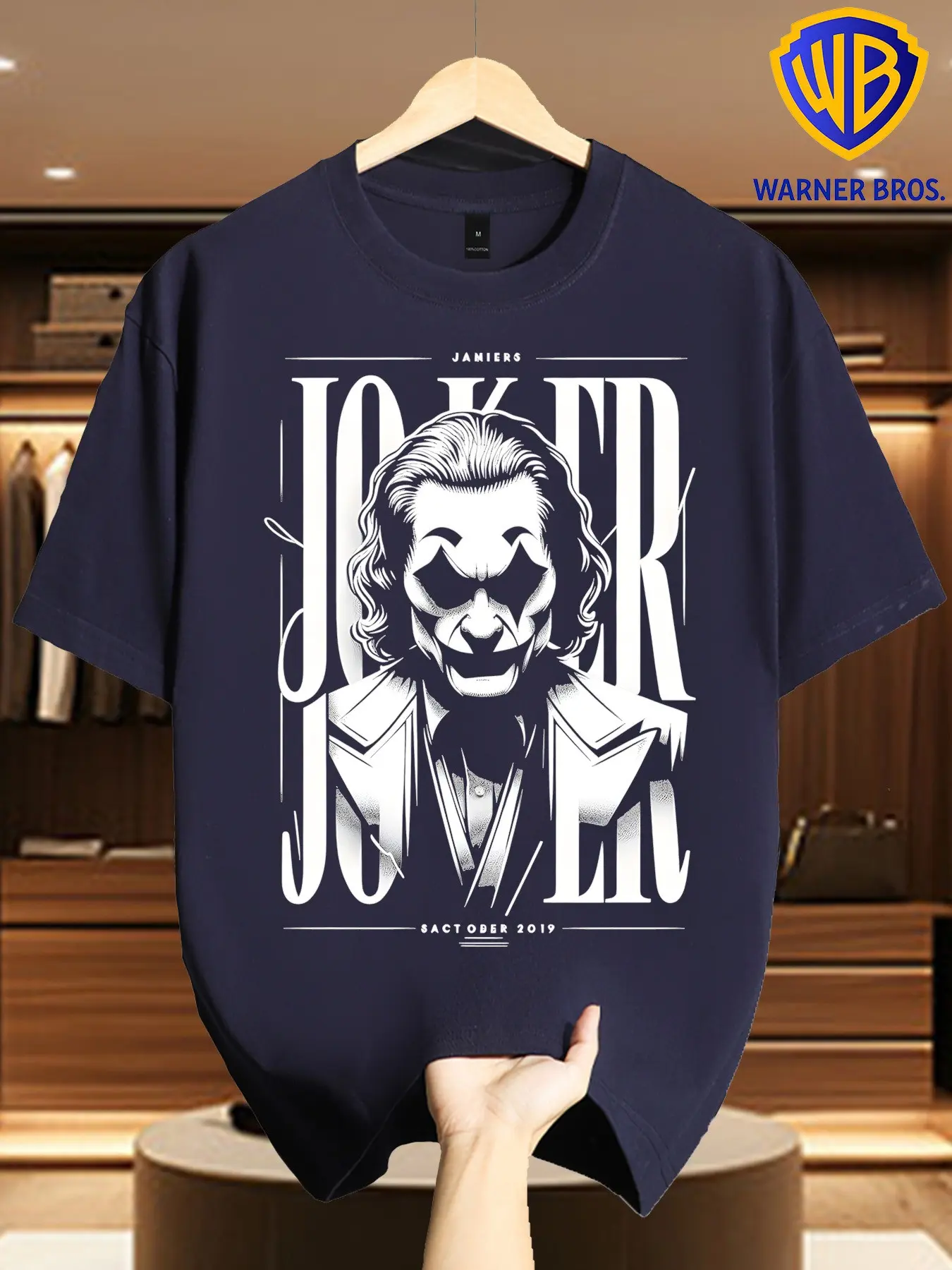 Warner Bros Men's Art Style Joker T-Shirt, Vintage Movie Character Print, Casual Streetwear, Long Loose-Fit Sleeveless Top