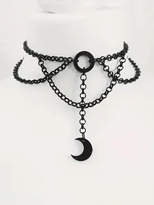 Gothic Moon Pendant Necklace for Women, Vintage Simple Style Chain Design, Perfect for Night Club and Party, Street Fashion, Gothic Witch Jewelry