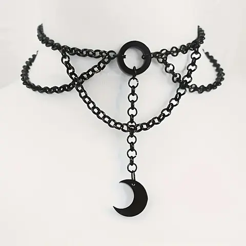 Gothic Moon Pendant Necklace for Women, Costume Jewelry Necklace, Vintage Simple Style Chain Design, Perfect for Night Club and Party, Street Fashion, Gothic Witch Jewelry, Costume Necklaces