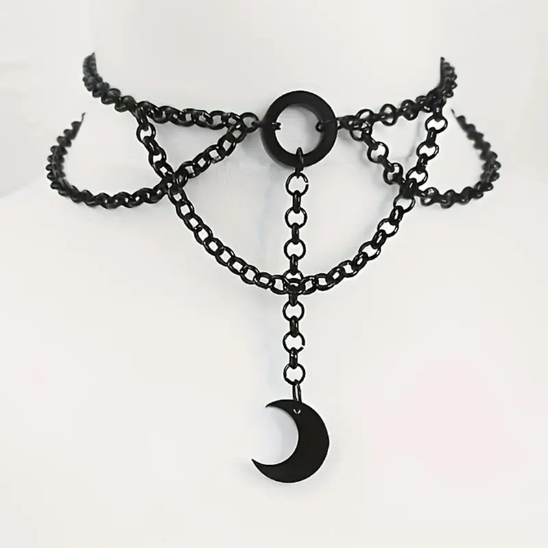 Gothic Moon Pendant Necklace for Women, Costume Jewelry Necklace, Vintage Simple Style Chain Design, Perfect for Night Club and Party, Street Fashion, Gothic Witch Jewelry, Costume Necklaces