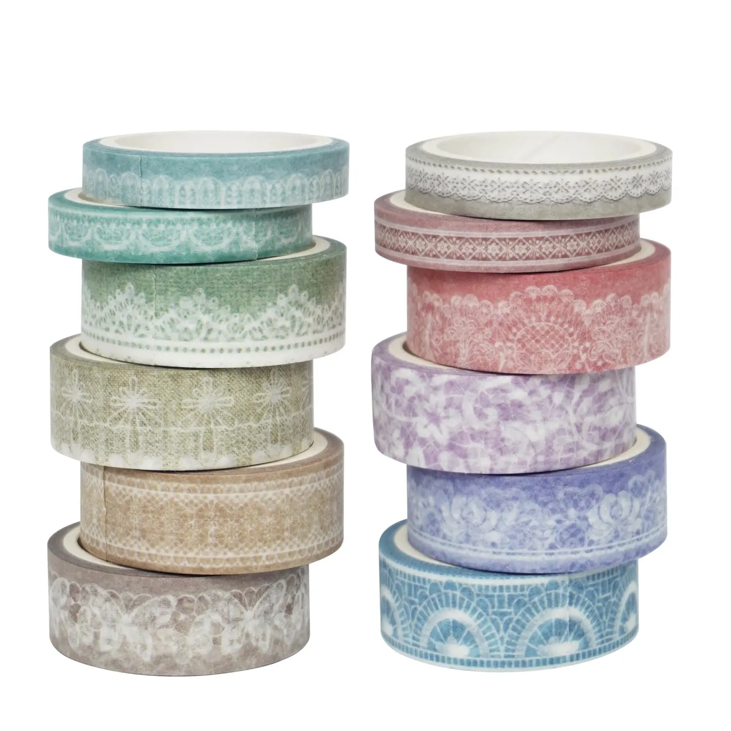 Lace Patterns Washi Tape Set 12 Rolls, Decorative Paper Sticker for Planner Scrapbook Journal DIY Arts Craft