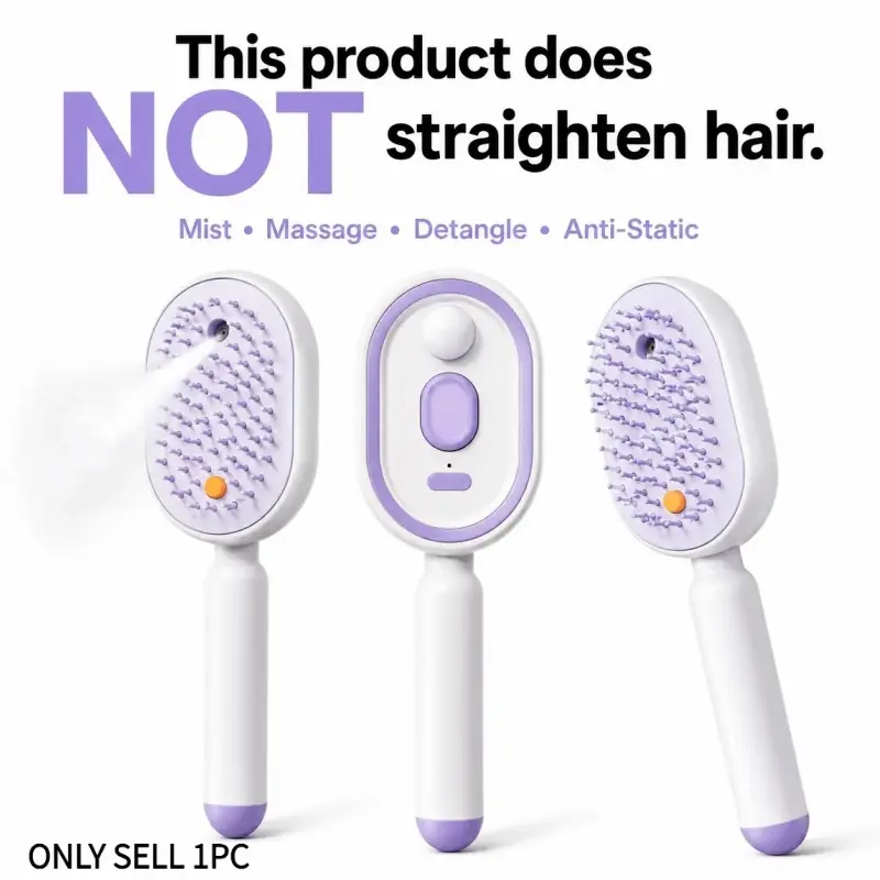 Not straightened Electric Spray Air Cushion Massage Comb, Self-Cleaning Anti-Tangle Hair Brush, Anti-Static Volumizing Scalp Massage Brush for Dry Frizzy Hair Care, No Essential Oil Included
