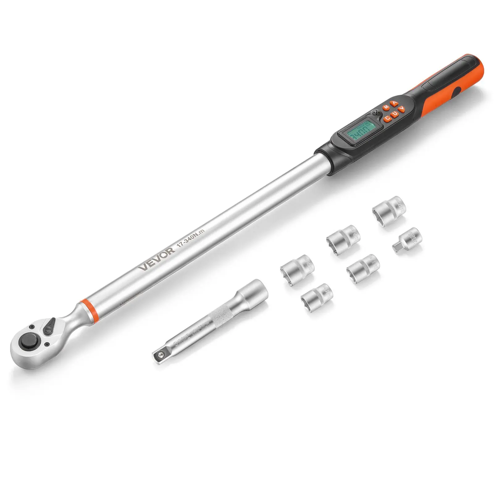 VEVOR 1/2" Drive Digital Torque Wrench Set with Digital Display, 4 Units, 2 Accuracy, LCD Screen, Buzzer, LED Indicator, Sockets, Extension Bar, Adapter, Ratchet Arm for Automotive Repair