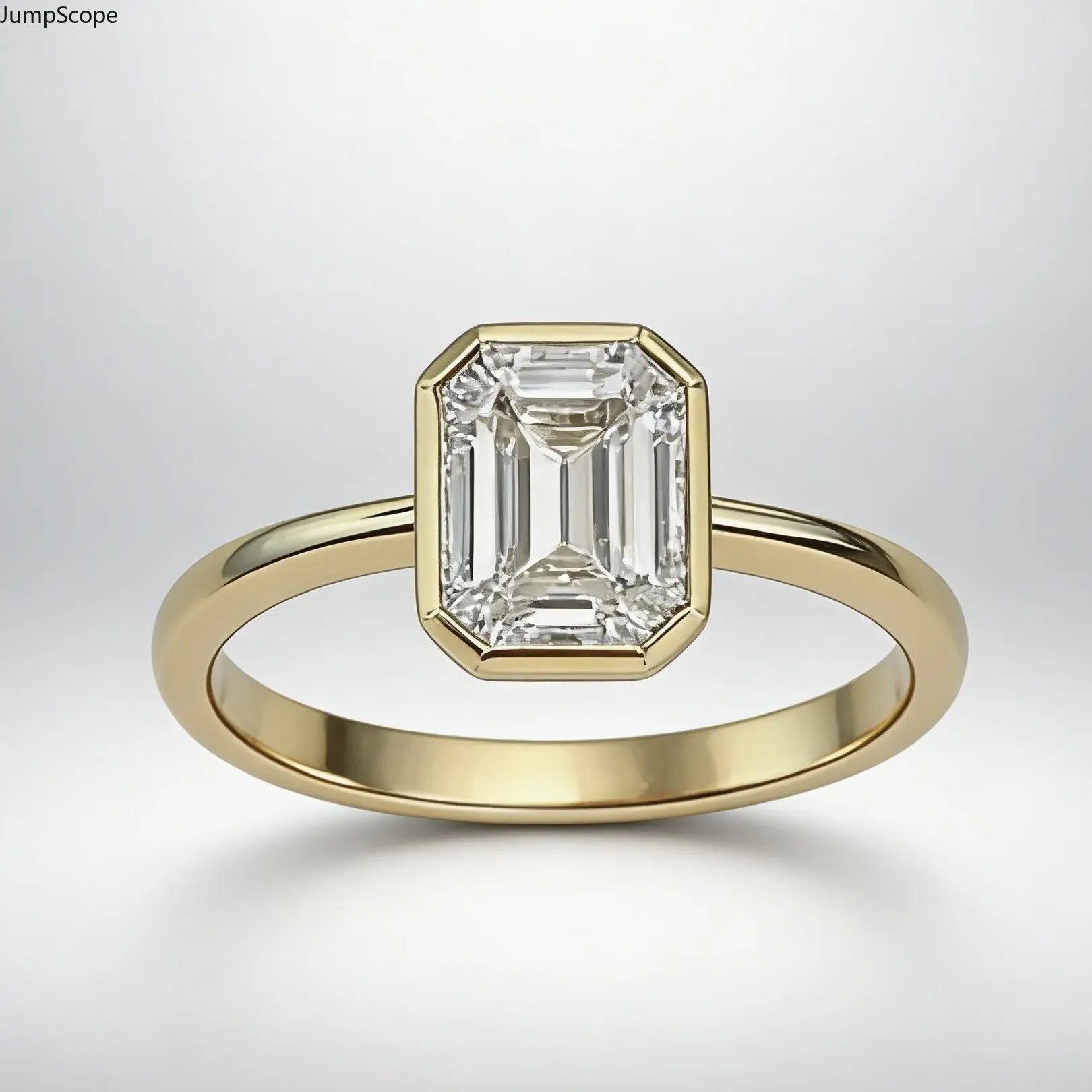 14K Gold Plated Emerald Cut CZ Full Bezel Solitaire Ring For Women, Minimalist Thin Ins Dainty Stackable Band For Daily Promise Birthday Gift For Her