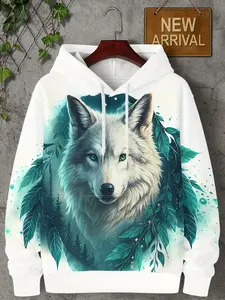 Men's Silver Wolf Forest Guardian Blue Green Dream 3D Print Hoodie 2026 Viral Street Wild Spiritual Casual Versatile Slim Fit Muscle Four Seasons Essential Handsome Top
